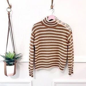 J. Crew striped bling mock neck sweater size Large style BM301